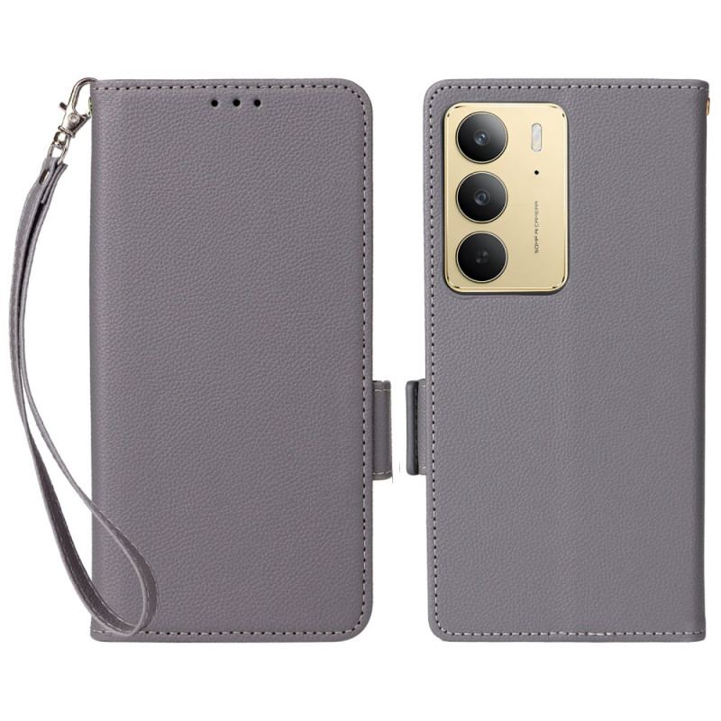 Fodral För Realme C75 Litchi-konstläder Med Rem