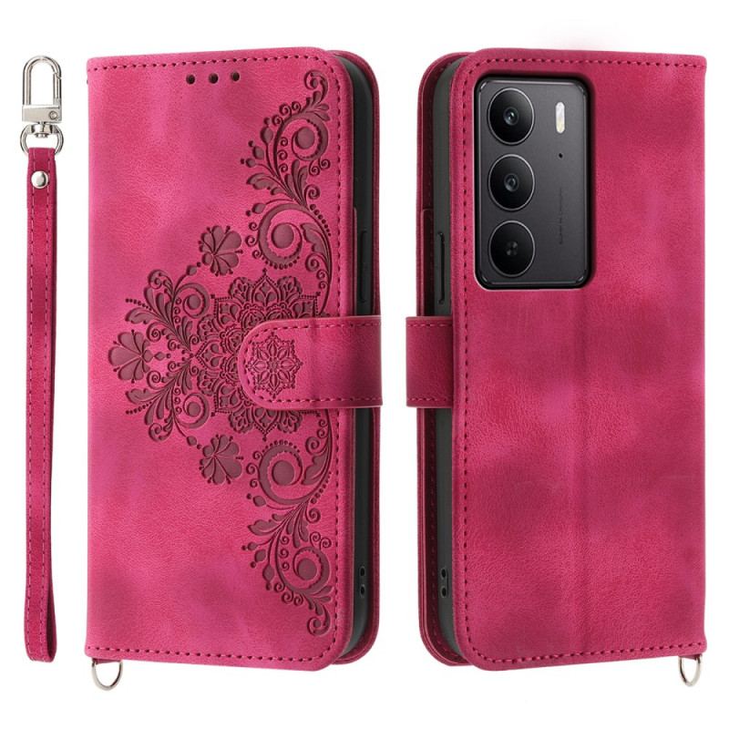 Fodral Realme C75 Mockaspetseffekt Med Rem Och Axelrem