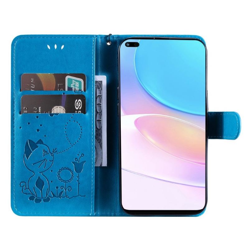 Folio-fodral För Huawei Nova 8i / Honor 50 Lite Fallskydd Kattillustration