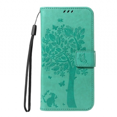 Läderfodral Oppo Reno 14 5g Telefonfodral Träd Och Katt