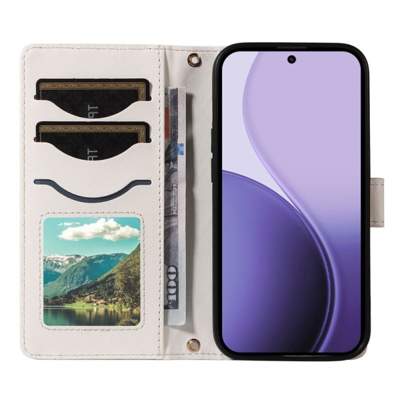 Läderskal Fodral Oppo Reno 14 5g Quiltad Med Rem Och Axelrem