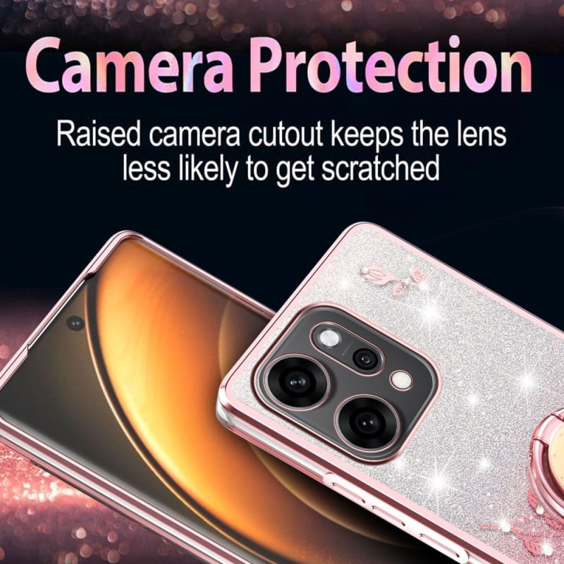 Skal För Oppo Reno 14 5g Blommor Och Strass Med Ringhållare