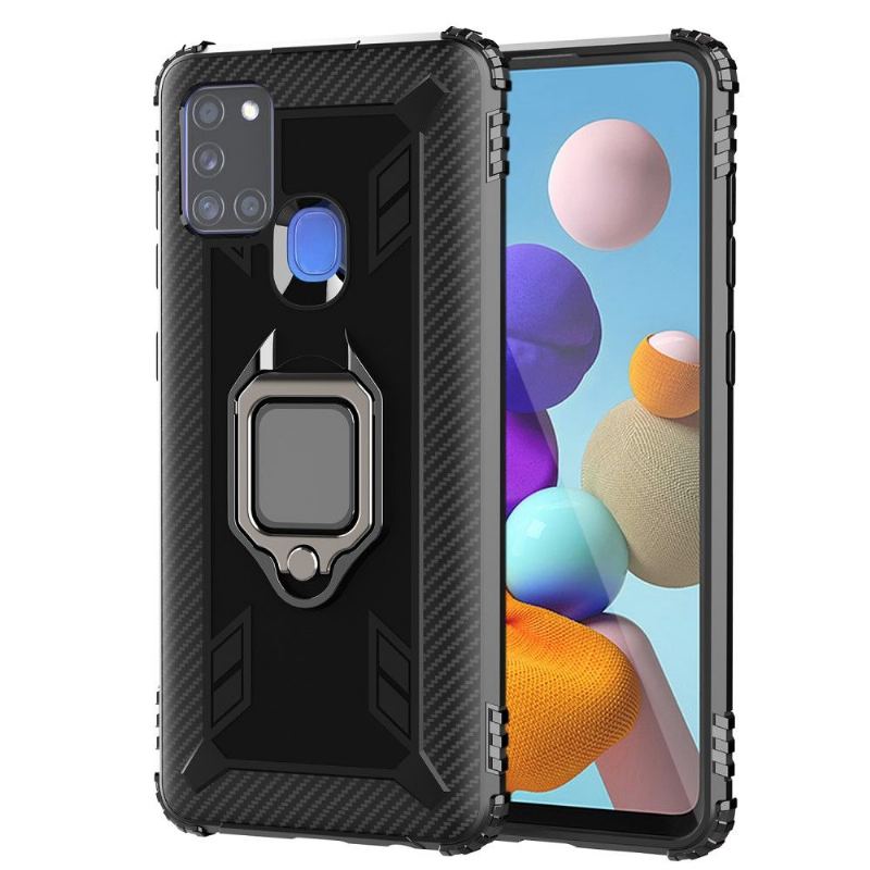 Skal För Samsung Galaxy A21s Hemming Carbon Look Med Stödring