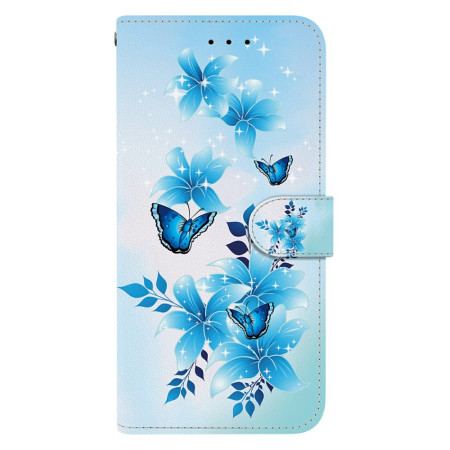Fodral För Samsung Galaxy S26 Blå Fjärilar Och Blommor