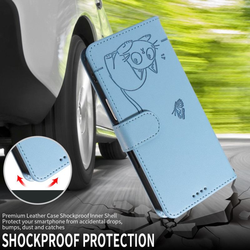 Läderfodral Samsung Galaxy S26 Telefonfodral Katttassavtryck Med Rem