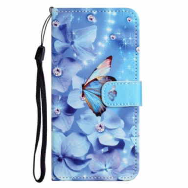 Folio-fodral iPhone 14 Plus Med Kedjar Strappy Diamond Butterflies