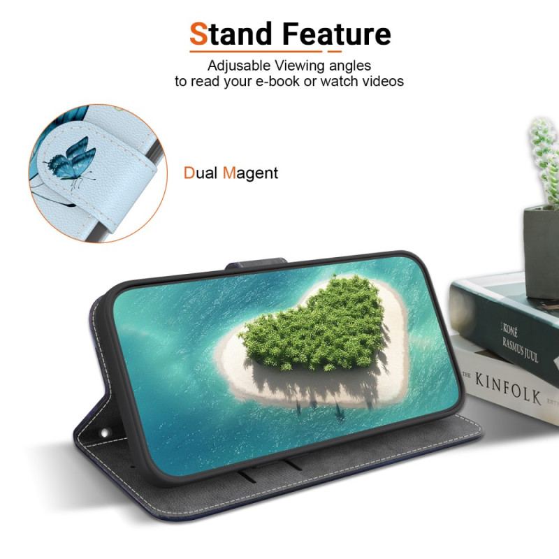 Fodral För Poco C71 Blå Fjäril Och Blommor