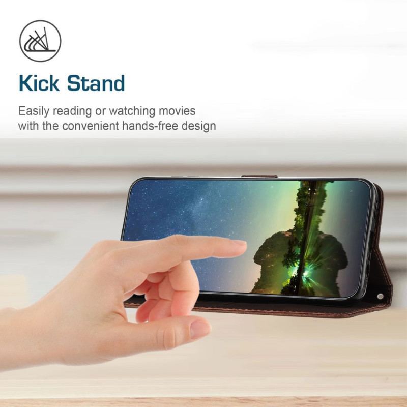 Läderfodral Poco C71 Telefonfodral Linjedesign Med Rem