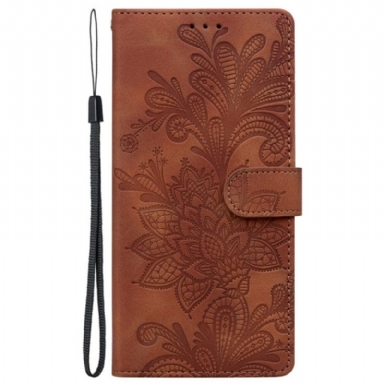 Läderfodral Samsung Galaxy S25 5g Telefonfodral Blommigt Spetsmönster