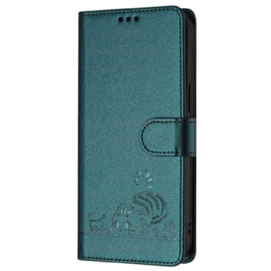 Läderfodral Samsung Galaxy S25 5g Telefonfodral Rfid-skyddande Kattmotiv