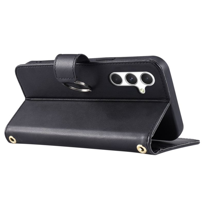 Läderfodral Samsung Galaxy S25 5g Telefonfodral Rund Ring Och Remmar