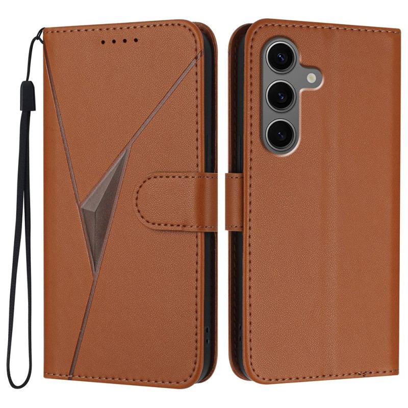 Läderfodral Samsung Galaxy S25 5g Telefonfodral Snodd Med Triangulärt Mönster