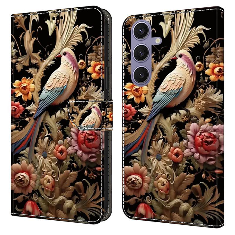 Läderfodral Samsung Galaxy S25 Plus 5g Telefonfodral Blommor Och Fåglar