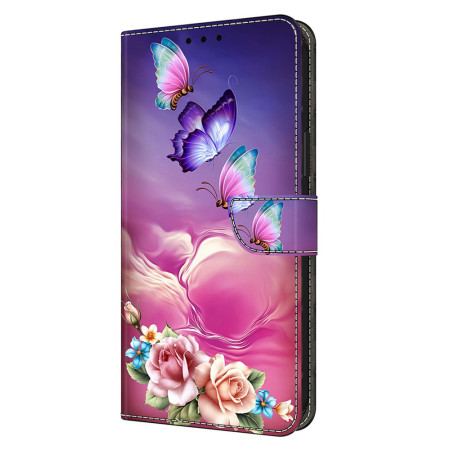 Läderfodral Samsung Galaxy S25 Plus 5g Telefonfodral Fjärilar Och Små Blommor
