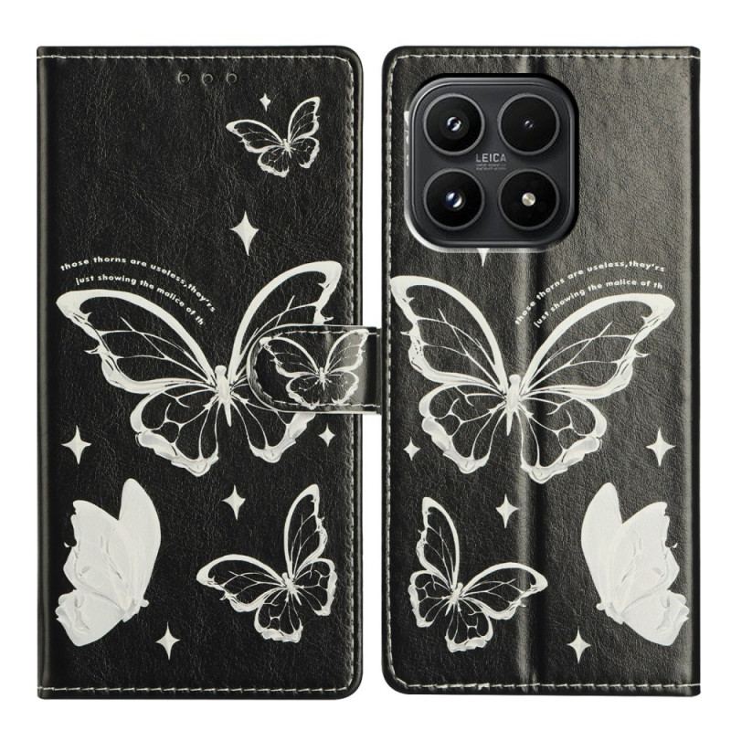 Läderfodral Xiaomi 17 Telefonfodral Svarta Och Vita Fjärilar