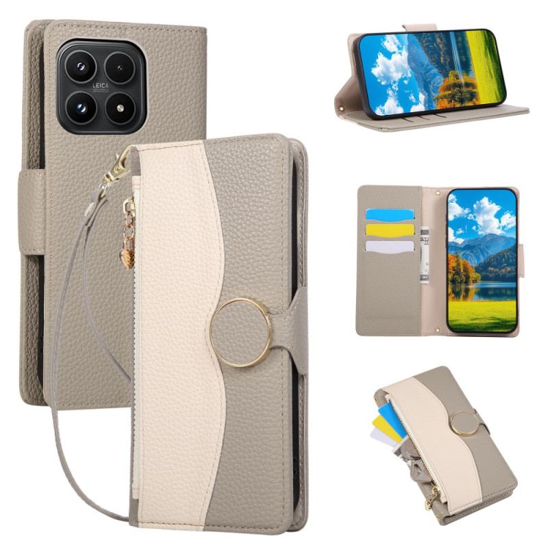Läderfodral Xiaomi 17 Telefonfodral Tvåfärgad Plånbok Med Handledsrem