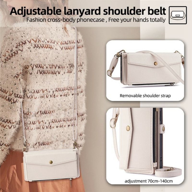 Läderskal Fodral Xiaomi 17 Plånbok Med Axelrem Och Snodd