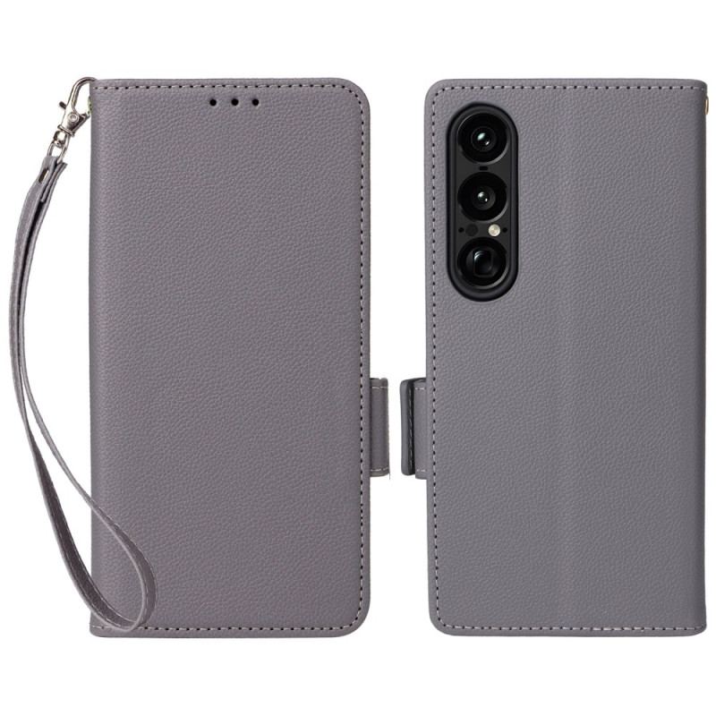 Fodral För Sony Xperia 1 Vii Litchitextur Med Rem