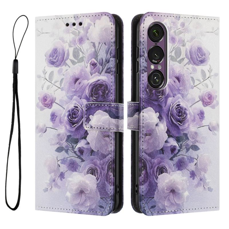 Läderfodral Sony Xperia 1 Vii Telefonfodral Lila Rosor