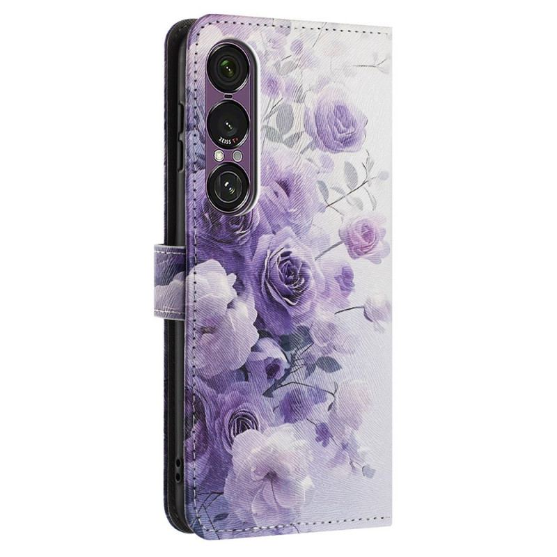 Läderfodral Sony Xperia 1 Vii Telefonfodral Lila Rosor