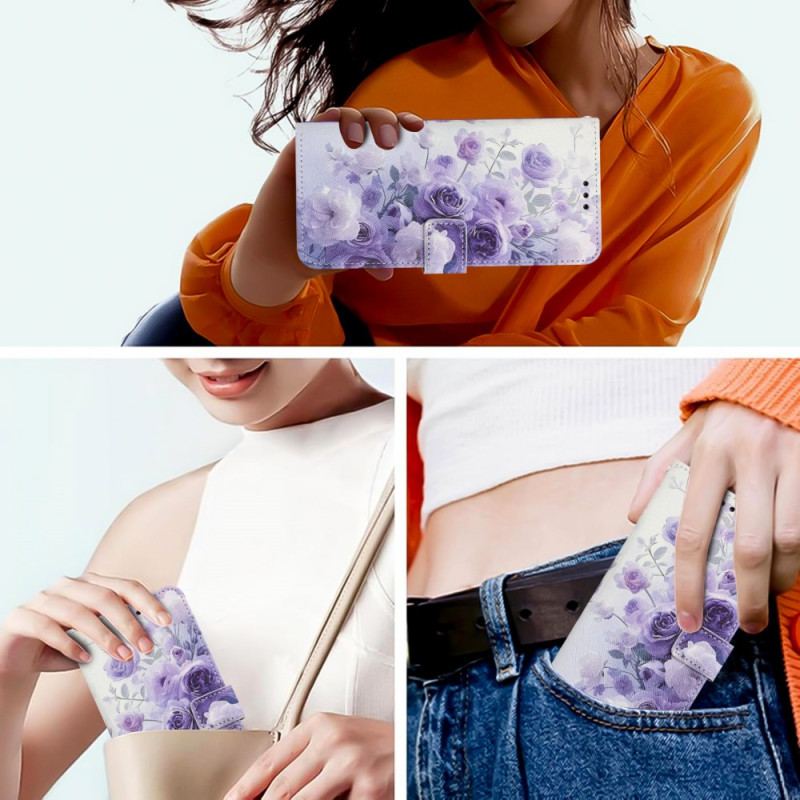 Läderfodral Sony Xperia 1 Vii Telefonfodral Lila Rosor