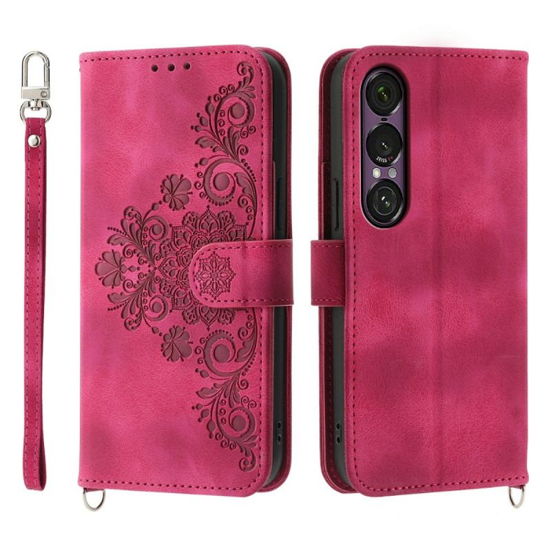 Läderskal Fodral Sony Xperia 1 Vii Mocka Med Spetseffekt