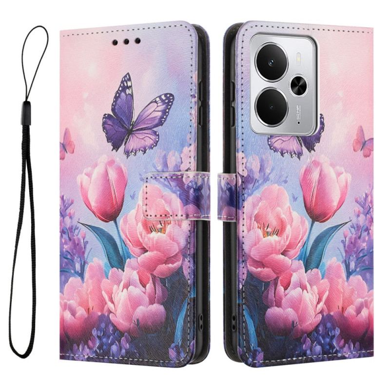 Fodral För Realme 14 5g Rosa Blommor Och Fjärilar