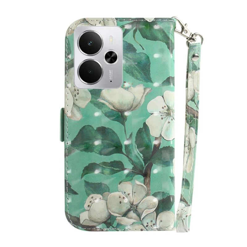 Fodral Realme 14 5g Vita Blommor Med Snodd