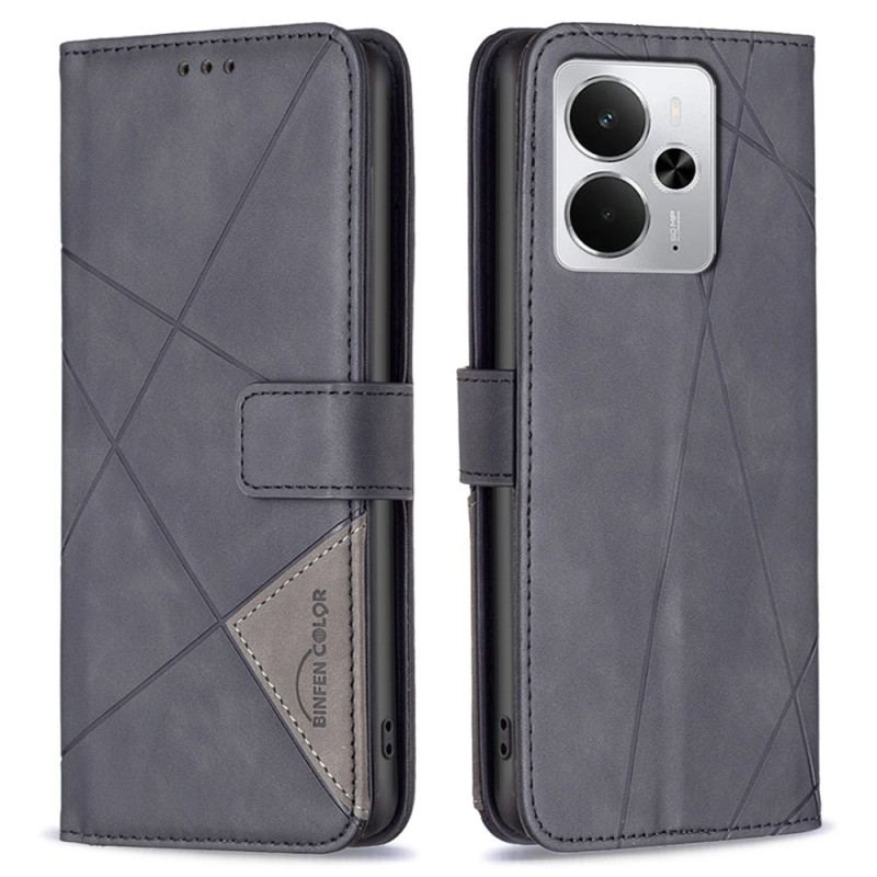 Läderfodral Realme 14 5g Telefonfodral Geometriskt Binfen-färgmönster