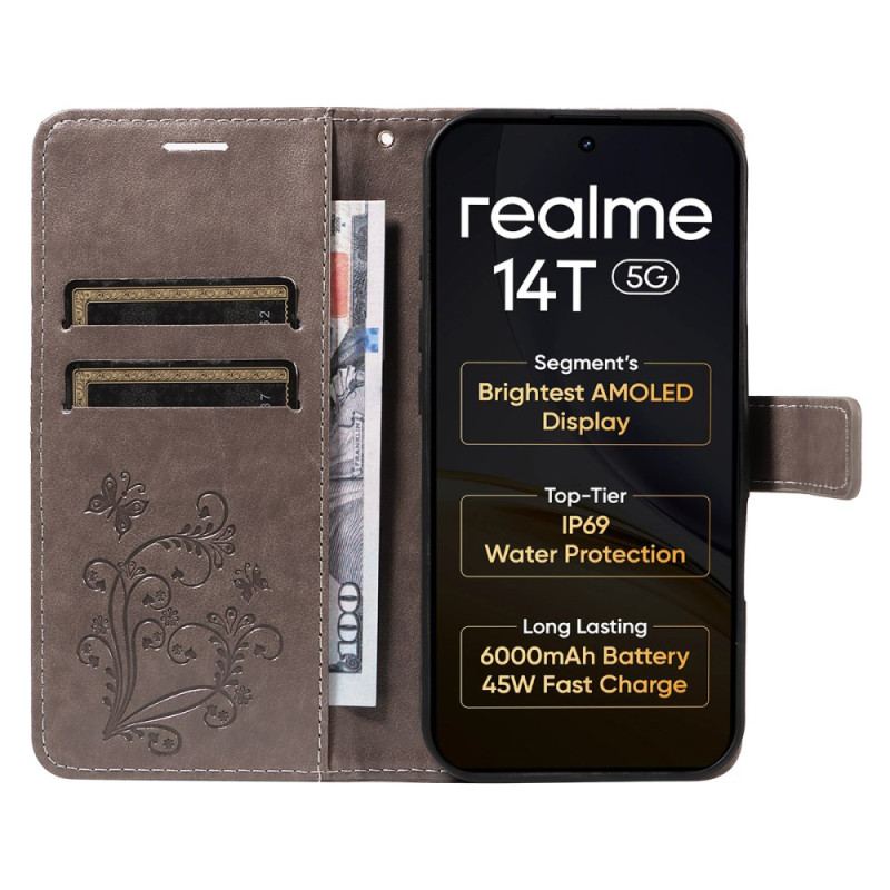 Läderfodral Realme 14 5g Telefonfodral Jättefjärilar