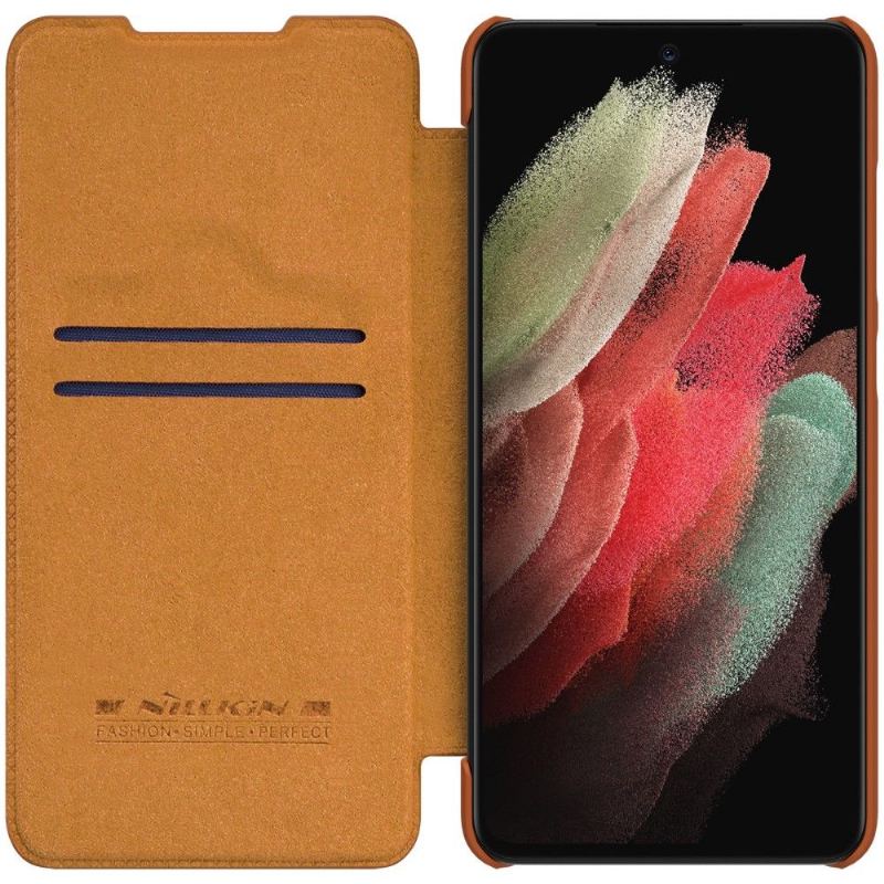 Fodral För Samsung Galaxy S22 Ultra 5G Hemming Lädereffekt I Qin-serien Med Linsskydd