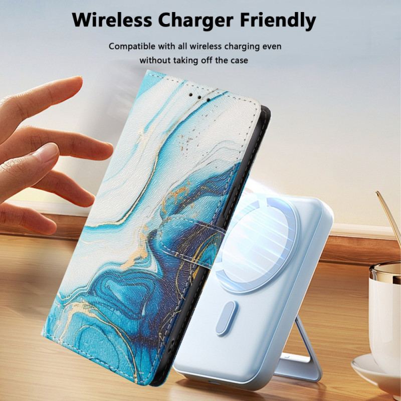 Läderfodral Xiaomi Redmi Note 15 5g Telefonfodral Blå Marmor