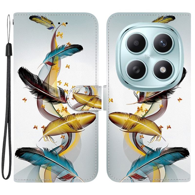 Läderfodral Xiaomi Redmi Note 15 5g Telefonfodral Färgglada Fjädrar