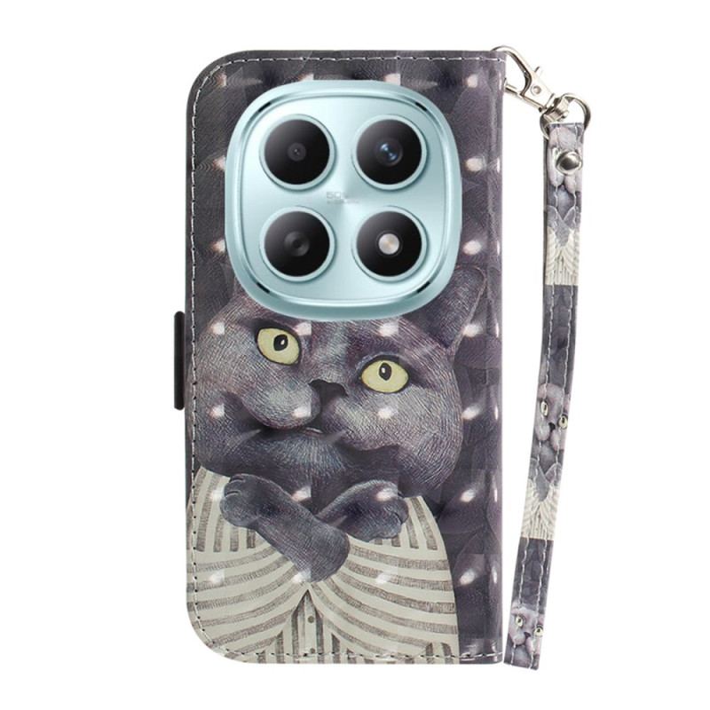 Läderfodral Xiaomi Redmi Note 15 5g Telefonfodral Grå Katt Med Snöre