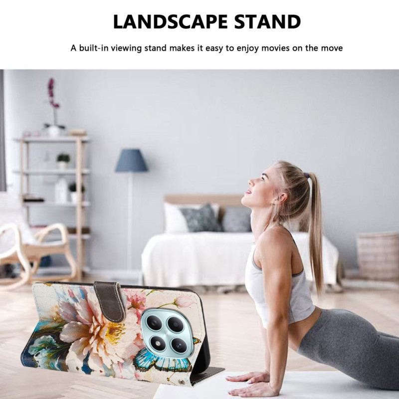 Läderskal Fodral Xiaomi Redmi Note 15 5g Fjäril Och Blommor