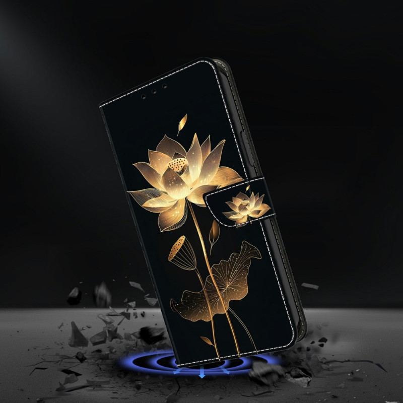 Läderskal Fodral Xiaomi Redmi Note 15 5g Gyllene Lotus