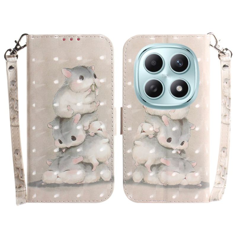 Läderskal Fodral Xiaomi Redmi Note 15 5g Hamstrar Med Snöre