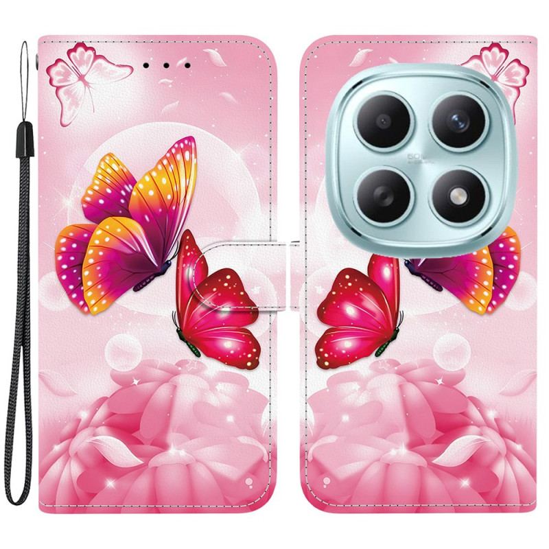 Läderskal Fodral Xiaomi Redmi Note 15 5g Rosa Fjärilar