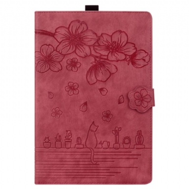 Läderskal Fodral iPad (2025) Körsbärsblom Och Katter