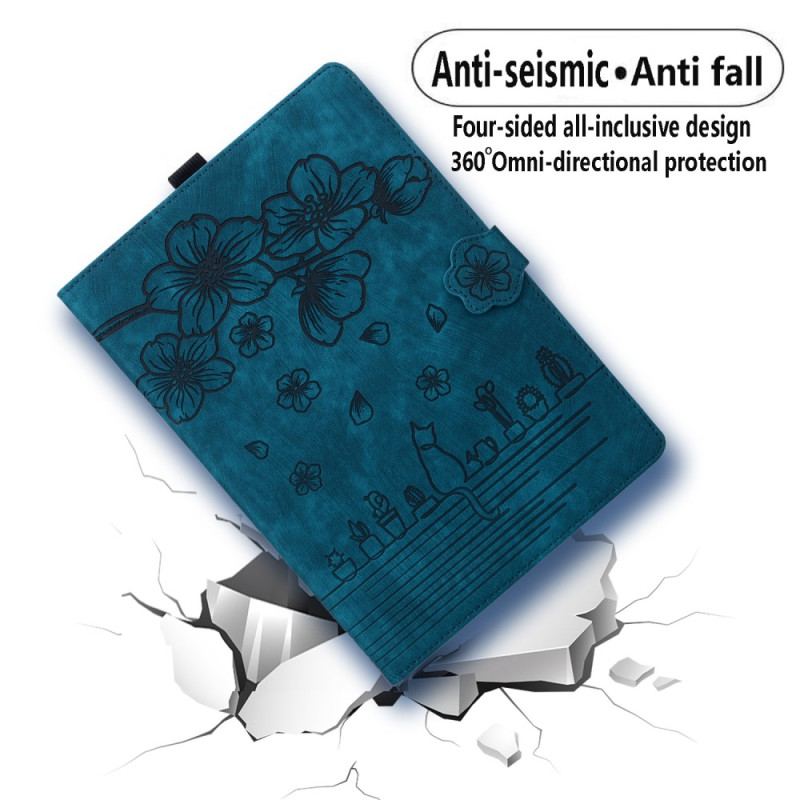 Läderskal Fodral iPad (2025) Körsbärsblom Och Katter